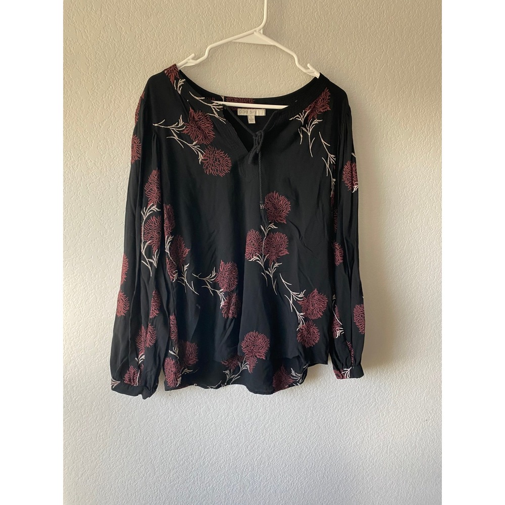 Pale Sky Women Embroidered Floral BOHO Tassel Blouse PS17970RY7 Size L Black